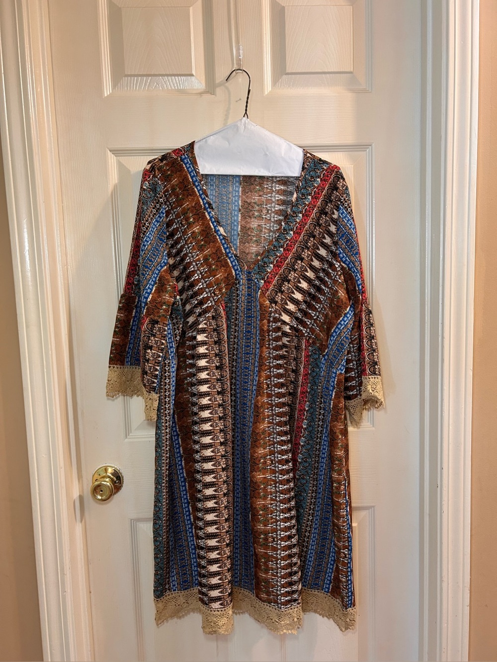 Boho V-Neck Multicolor Patterned Women's Dress